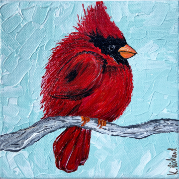*Red Cardinal painting, 6"x6"
