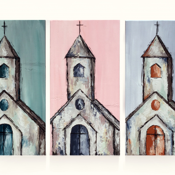 Church painted on wood, Heavy Texture Painting 8"x16", hand painted on wood