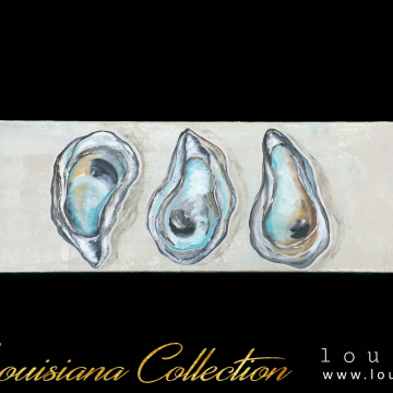 Oyster Shell Triplet, hand painted, silver leafing, 4x12