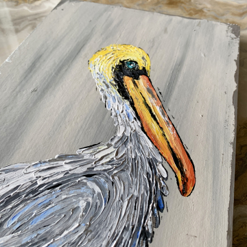 *Pelican painting no.1, heavy texture, hand painted, 8"x14"