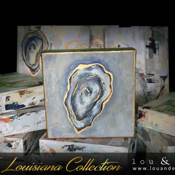 Oyster Shell Knife Painting, The Louisiana Collection, 6"x6", gold leafing