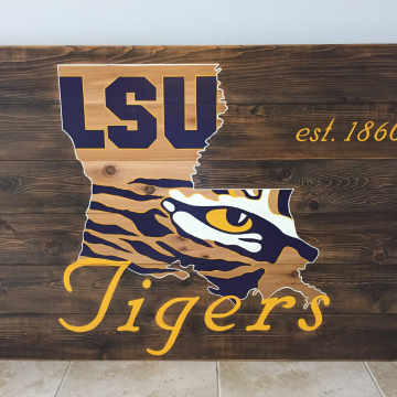 LSU Tigers wood sign 36"x48", reclaimed wood, Original Design, Louisiana, wall art, wood sign, with LSU est. date