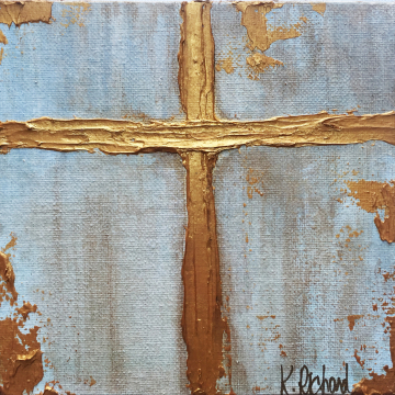 Gold Cross Knife Painting 6"x6", gold leafing, hand painted