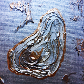 Oyster Shell Knife Painting, The Louisiana Collection, 6"x6", gold leafing with heavy texture