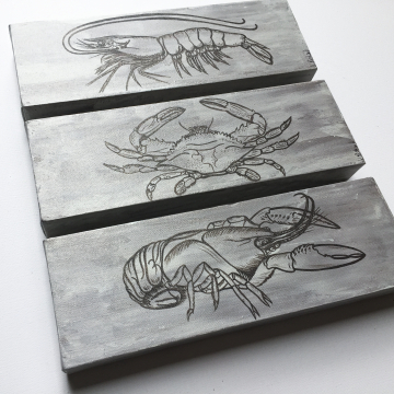 Crab, Shrimp and Crawfish Set hand painted on canvas