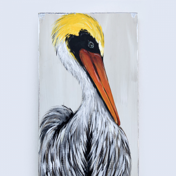 *Pelican painting no.2, hand painted, silver accent, 8"x14"