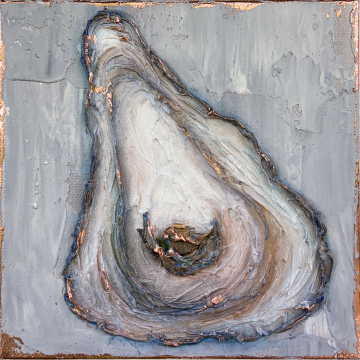 Oyster Shell Knife Painting no.3, The Louisiana Collection, 6"x6", gold leafing with heavy texture, neutral
