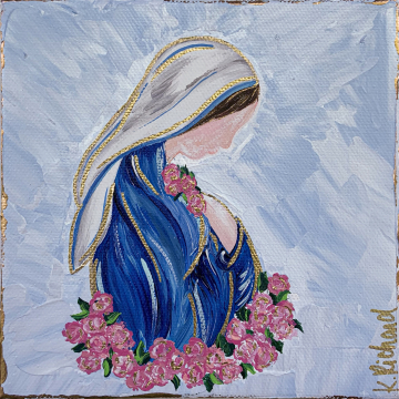 *Mother Mary with Roses painting, 6x6, hand painted