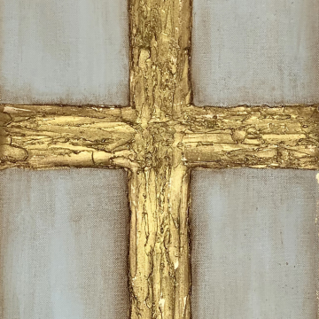 Gold Cross knife painting with heavy texture on canvas, 12x24