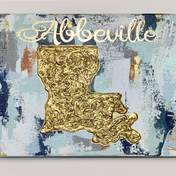 Gold Louisiana State Knife painting, with city name, 8"x10", gold leafing