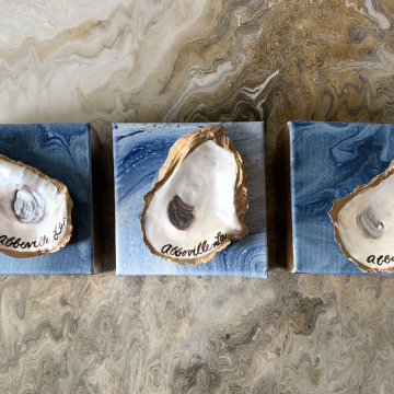 Oyster with Custom City on painted canvas, 4"x4"