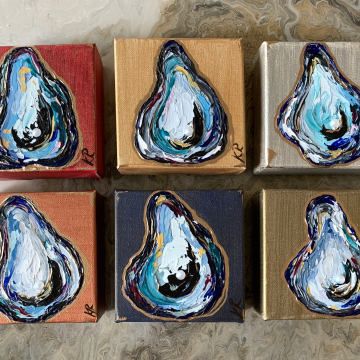 Oyster Shell Knife Painting, 4"x4", heavy texture