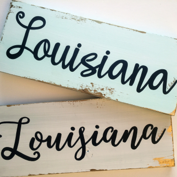 Louisiana sign, white and gold, 6x14, wood sign
