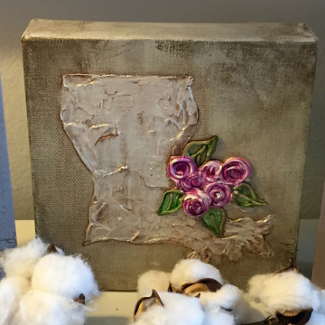 Painted Louisiana State 6"x6", with textured flower design