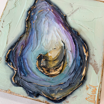 Oyster Shell Knife Painting no.1, The Louisiana Collection, 6"x6", gold leafing with heavy texture