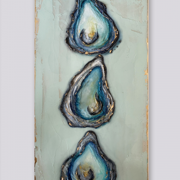 *Triple Oyster Shell Knife Painting, The Louisiana Collection, 10"x20", gold leafing with heavy texture